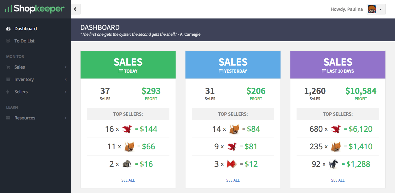 Dashboard Sales Widgets