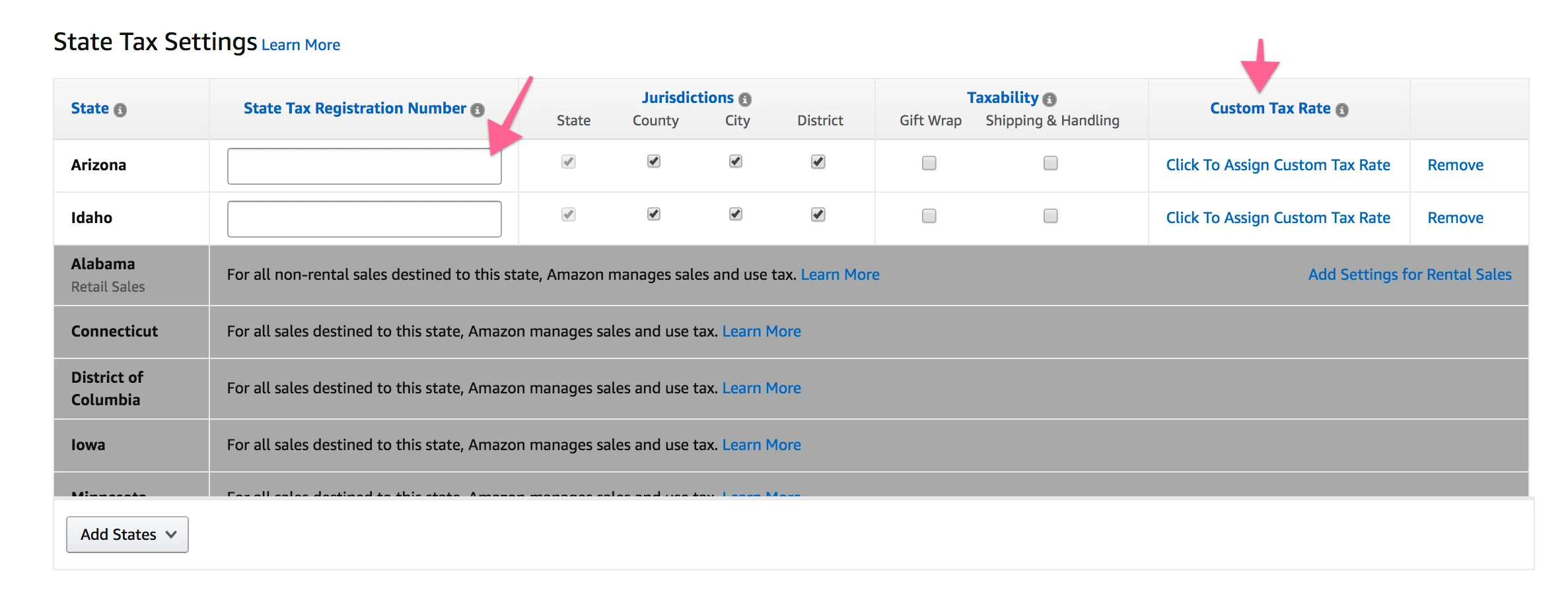 State Tax Settings