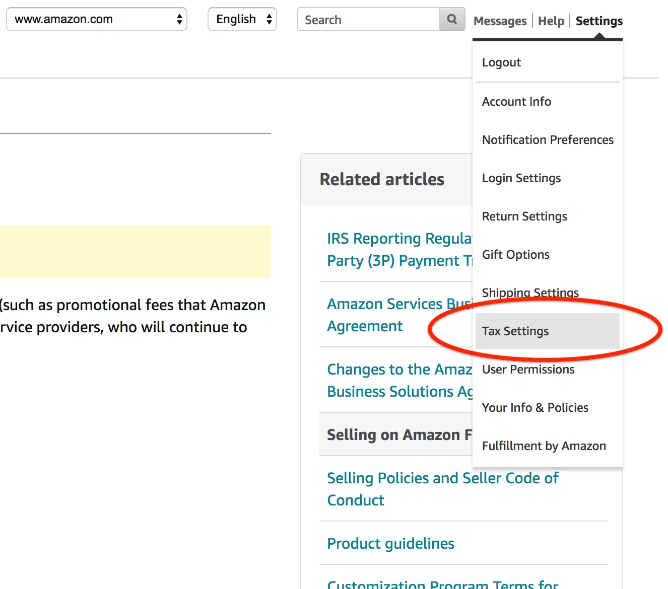 Tax Settings in Seller Central