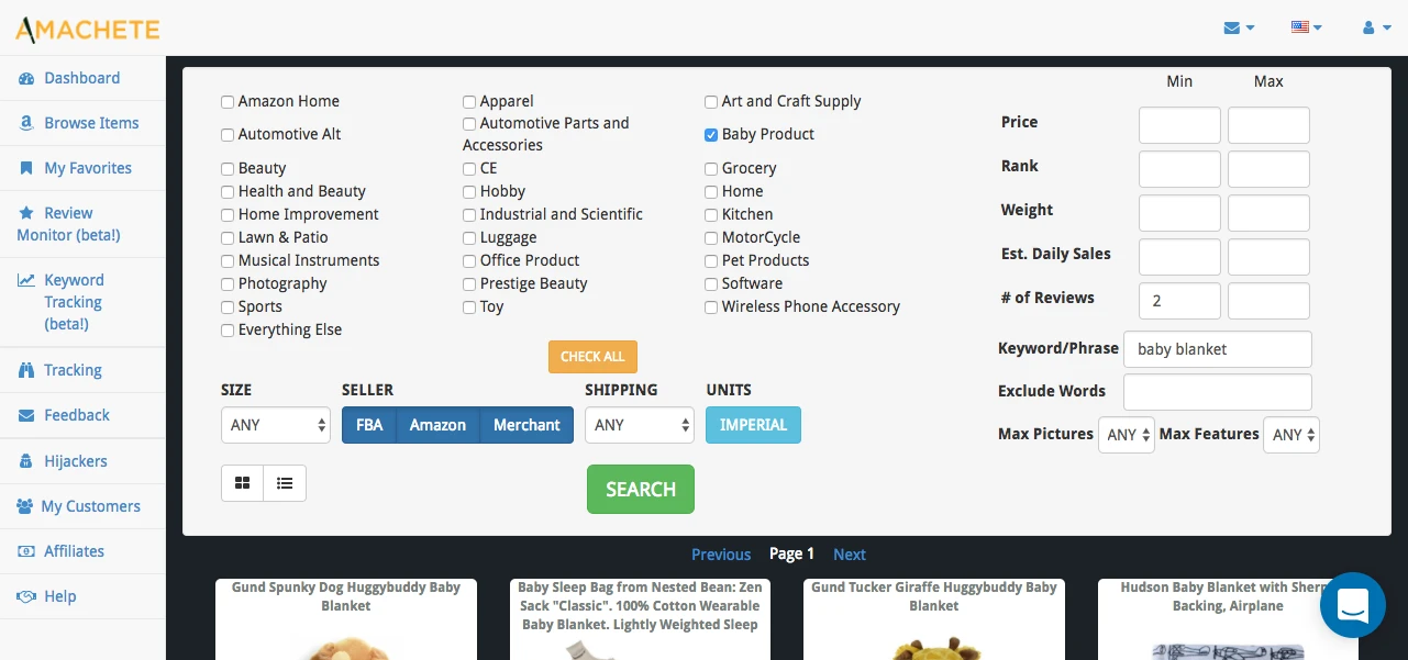 Amachete Amazon Product Browser Screenshot