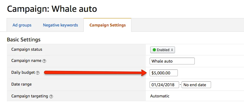 Seller Central Auto Campaign Settings
