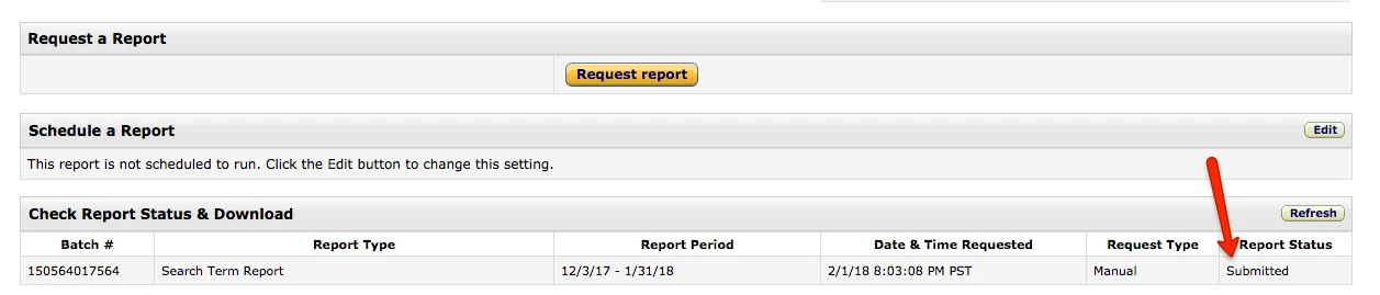 Seller Central Refresh Request Report