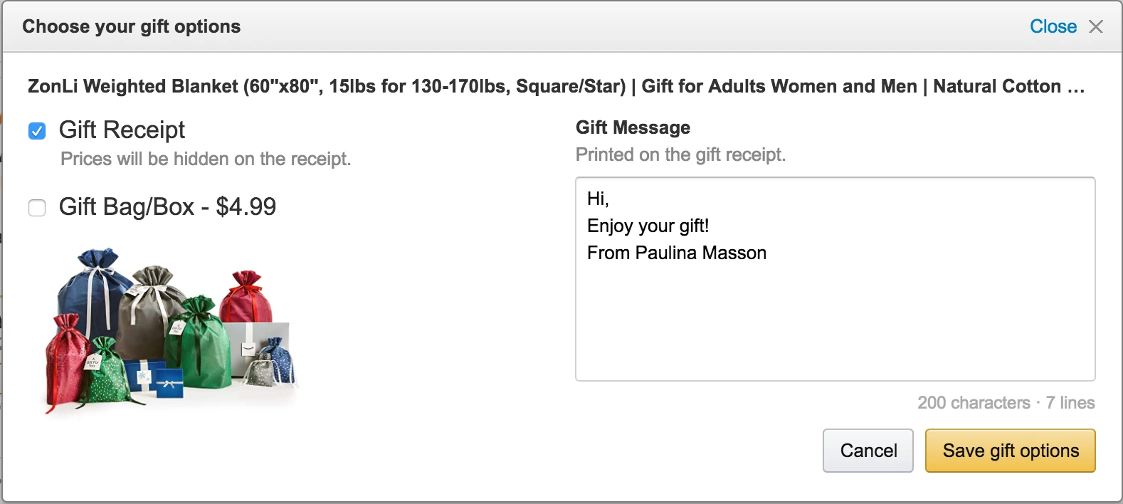 Choosing Gift Options on Amazon