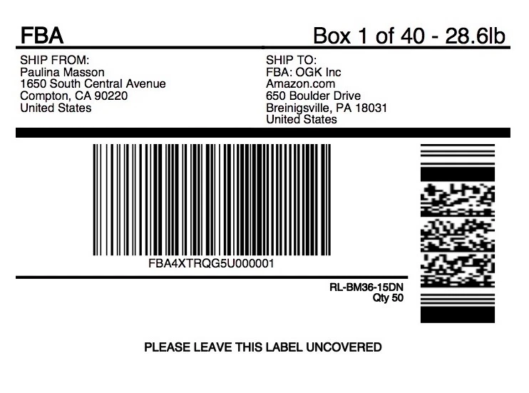 Amazon FBA Shipping Label Example