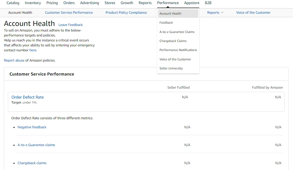 Amazon Seller Central - Account Health