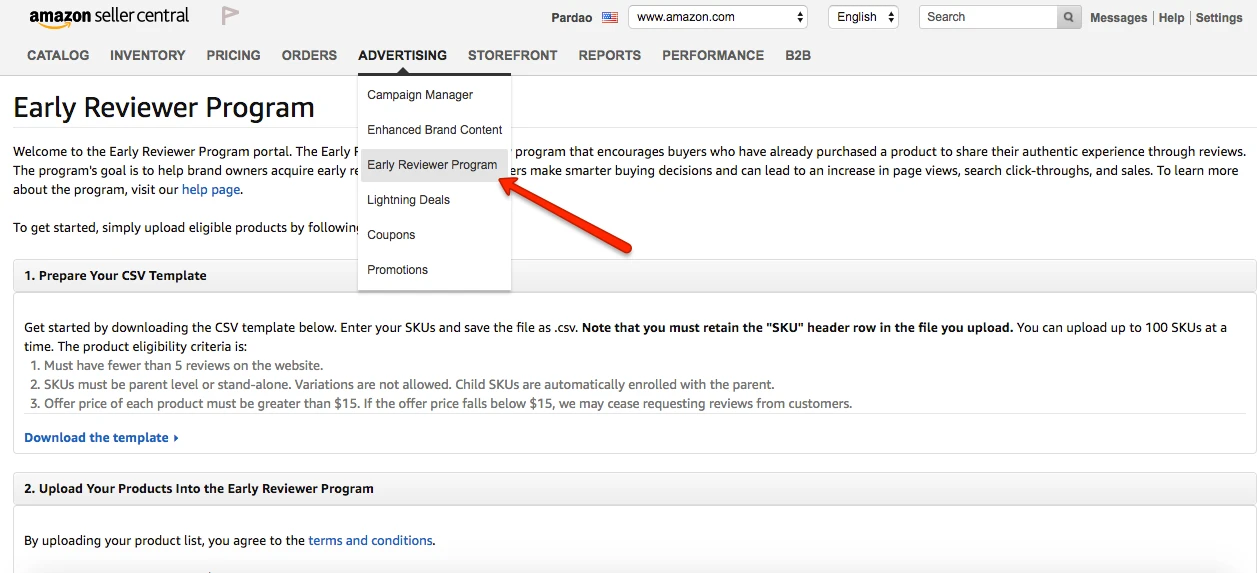 Amazon Seller Central Early Reviewer Program