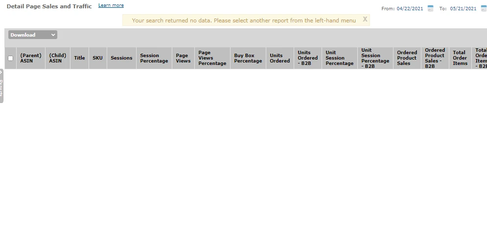 Amazon Seller Central - Sales and Traffic Report by ASIN
