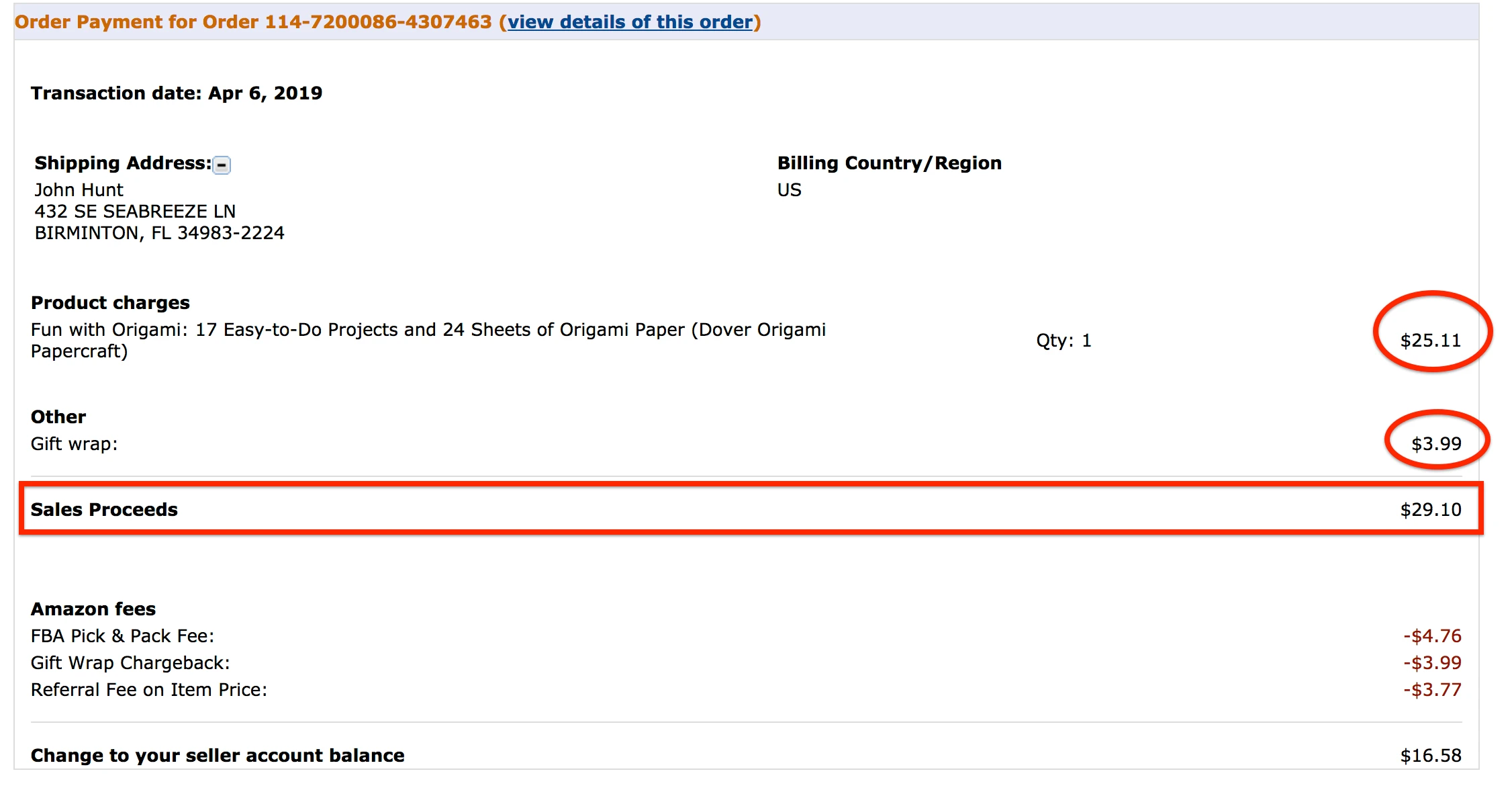 Amazon Seller Fees - Gift Wrap Chargeback