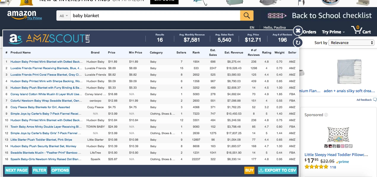 AMZScout Chrome Browser Extension Screenshot