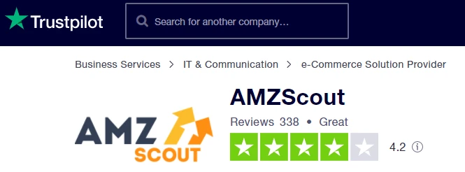 AMZScout on Trustpilot: 4.2 stars, rated Great, from 338 reviews