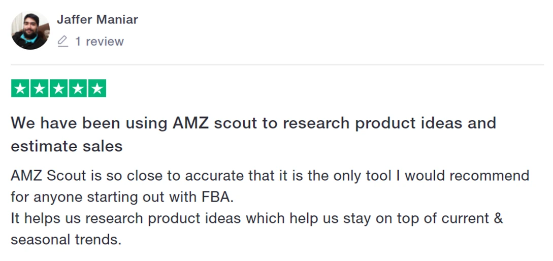 5-star AMZScout review: “so close to accurate that it is the only tool I would recommend for anyone starting out with FBA”