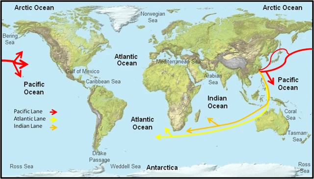 China to USA freight cargo shipping routes USLAX USLGB