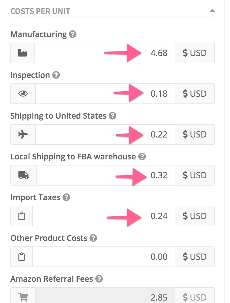 Costs Per Unit Breakdown