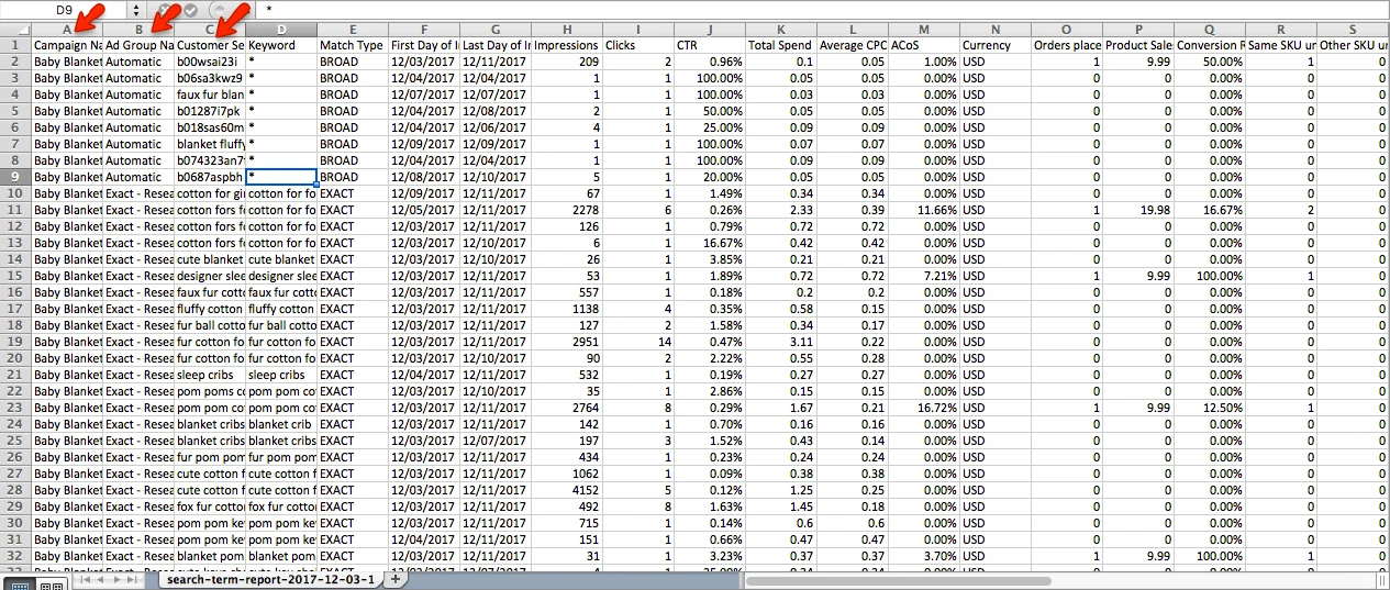 Excel Report Amazon Keywords