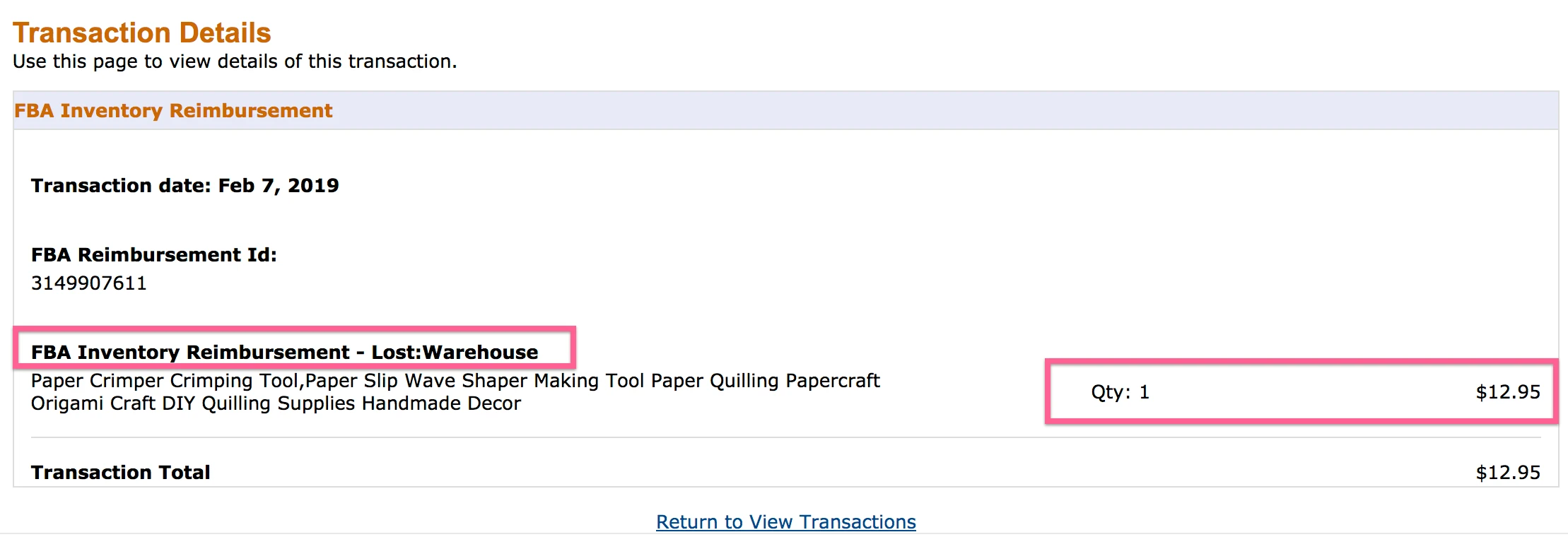 FBA Inventory Reimbursement in Seller Central