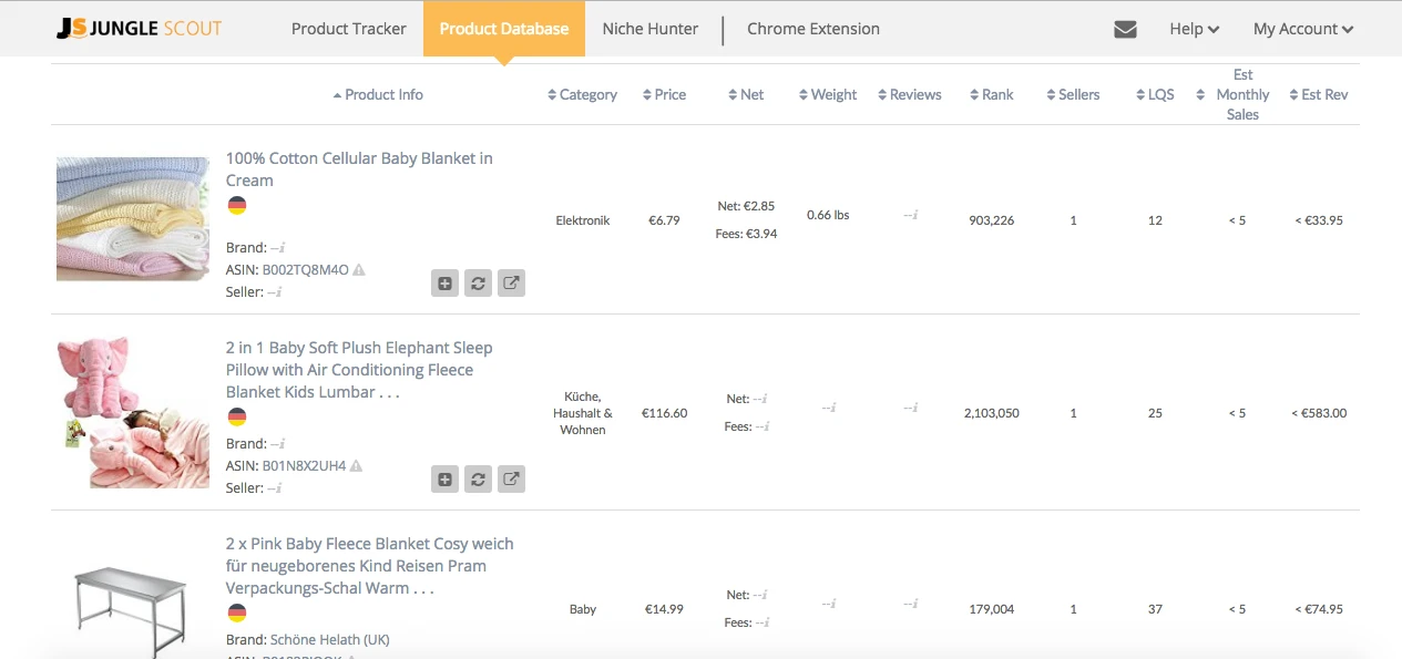JungleScout Web App Screenshot