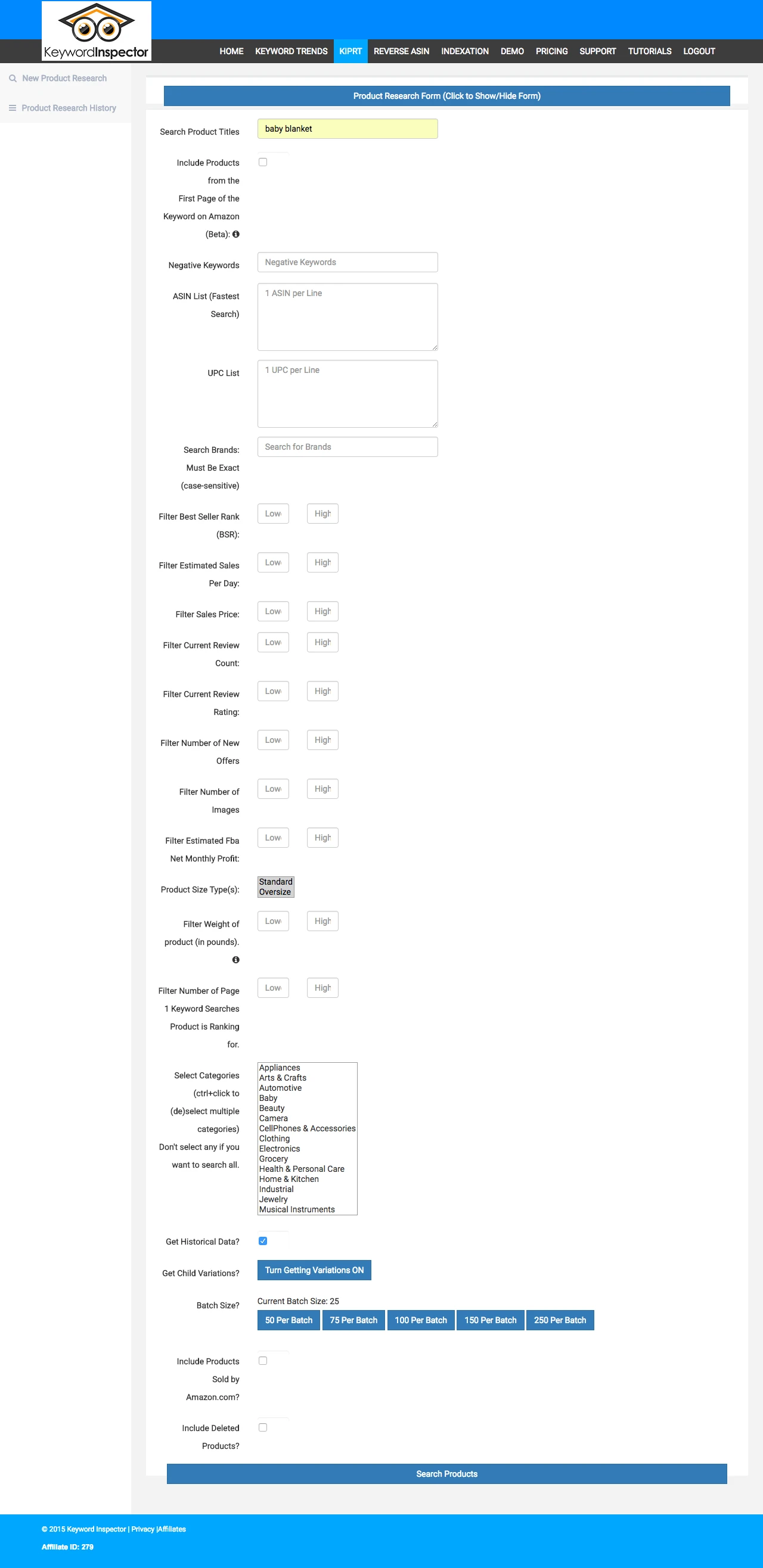 KIPRT Product Search Screenshot