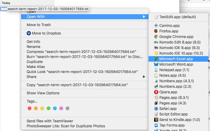Open With Excel on Mac