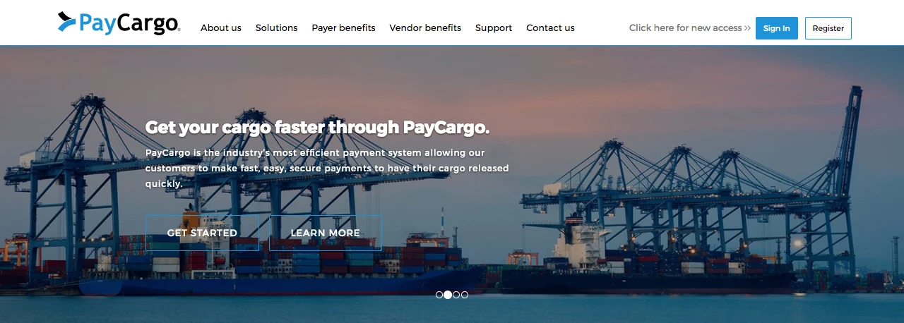 Pay Cargo Homepage Screenshot