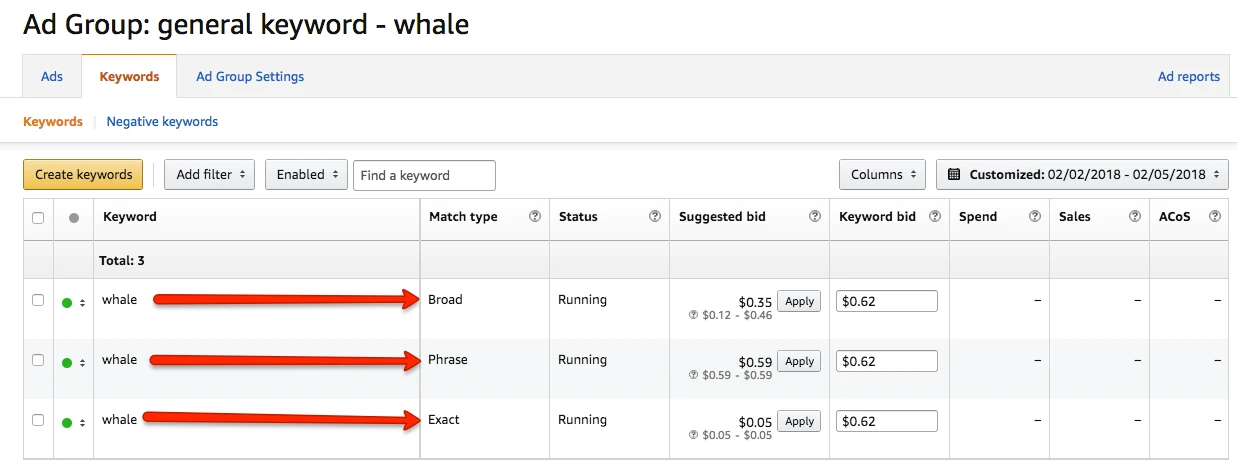 Seller Central Manual keyword campaign general term