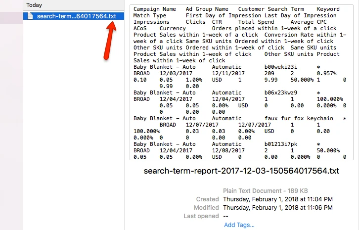Seller Central Report Downloaded