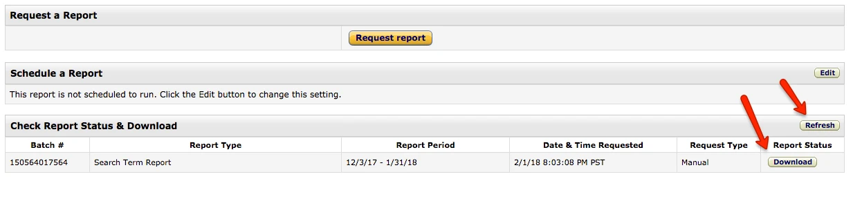 Seller Central requesting Excel Report