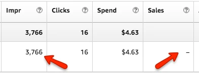 Seller Central Sponsored Ads Screenshot Impressions and zero sales