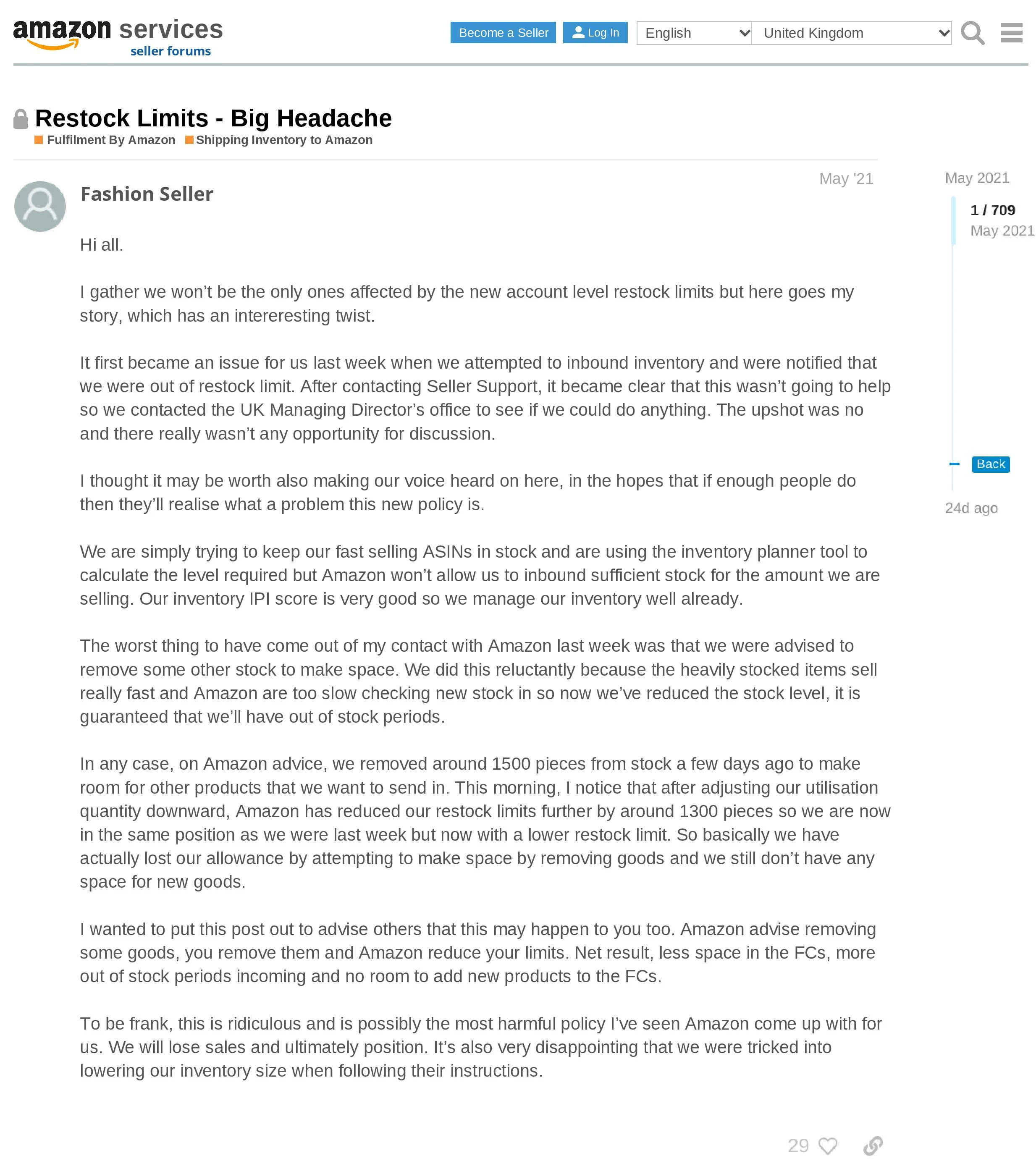 Seller Complaining About Restock Limits