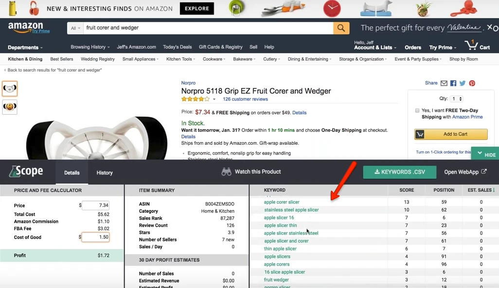 Seller Labs Scope Reverse Asin Lookup Keywords Screenshot