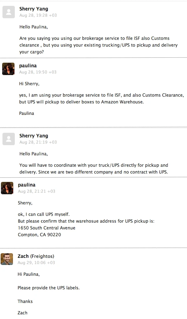 UPS labels Freightos Amass Email